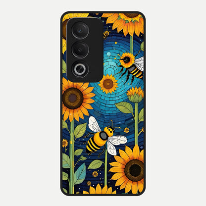  Bees And Sunflowers Glass Case For Oppo A3 Pro 5G back cover – full design glossy printed glass finish