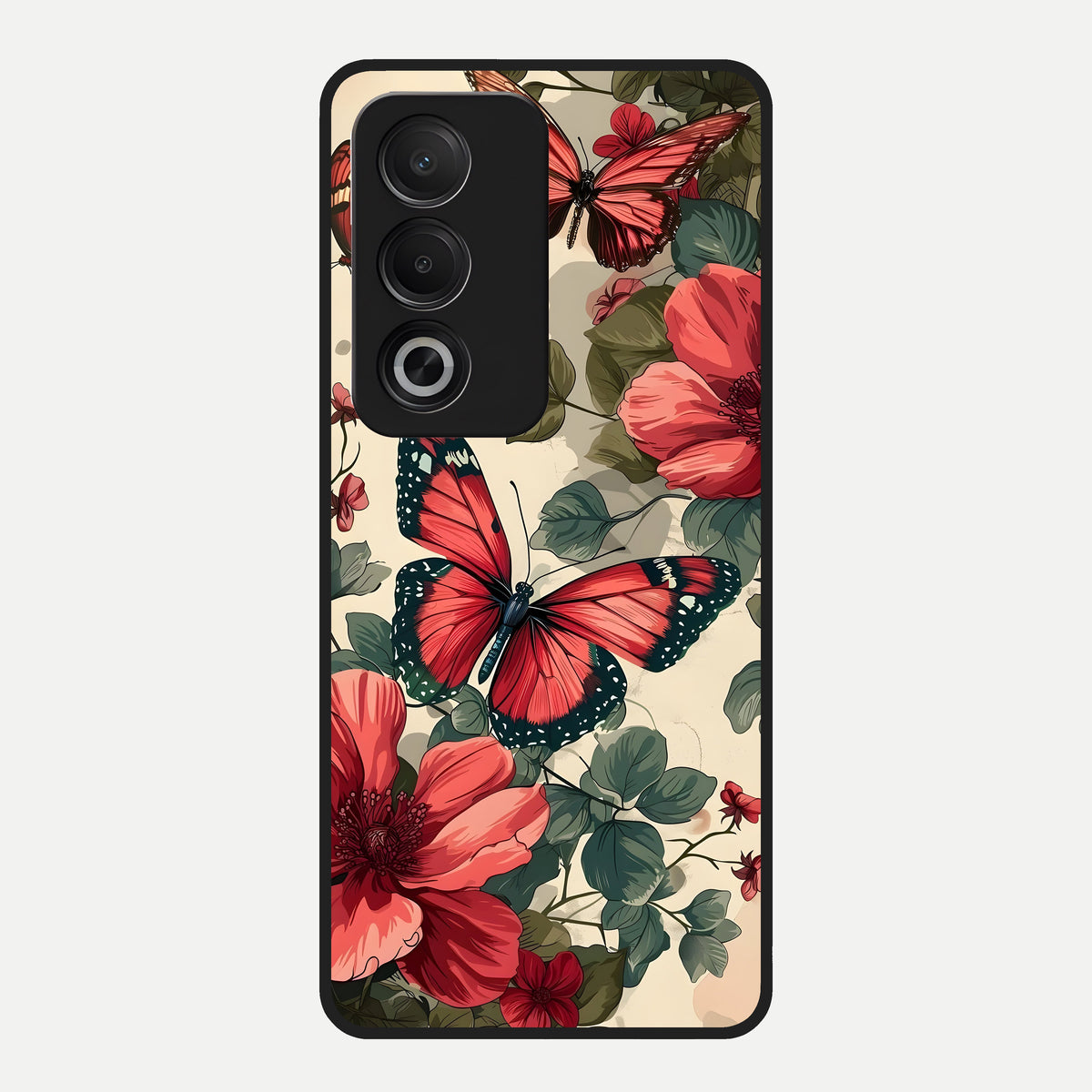  Crimson Butterfly Garden Glass Case For Oppo A3 Pro 5G back cover – full design glossy printed glass finish