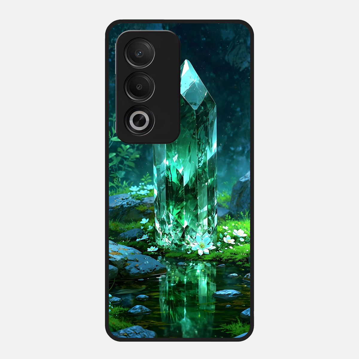  Emerald Light Crystal Glass Case For Oppo A3 Pro 5G back cover – full design glossy printed glass finish
