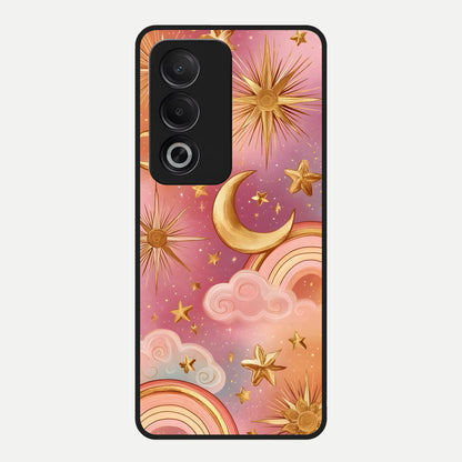  Golden Celestial Dreams Glass Case For Oppo A3 Pro 5G back cover – full design glossy printed glass finish