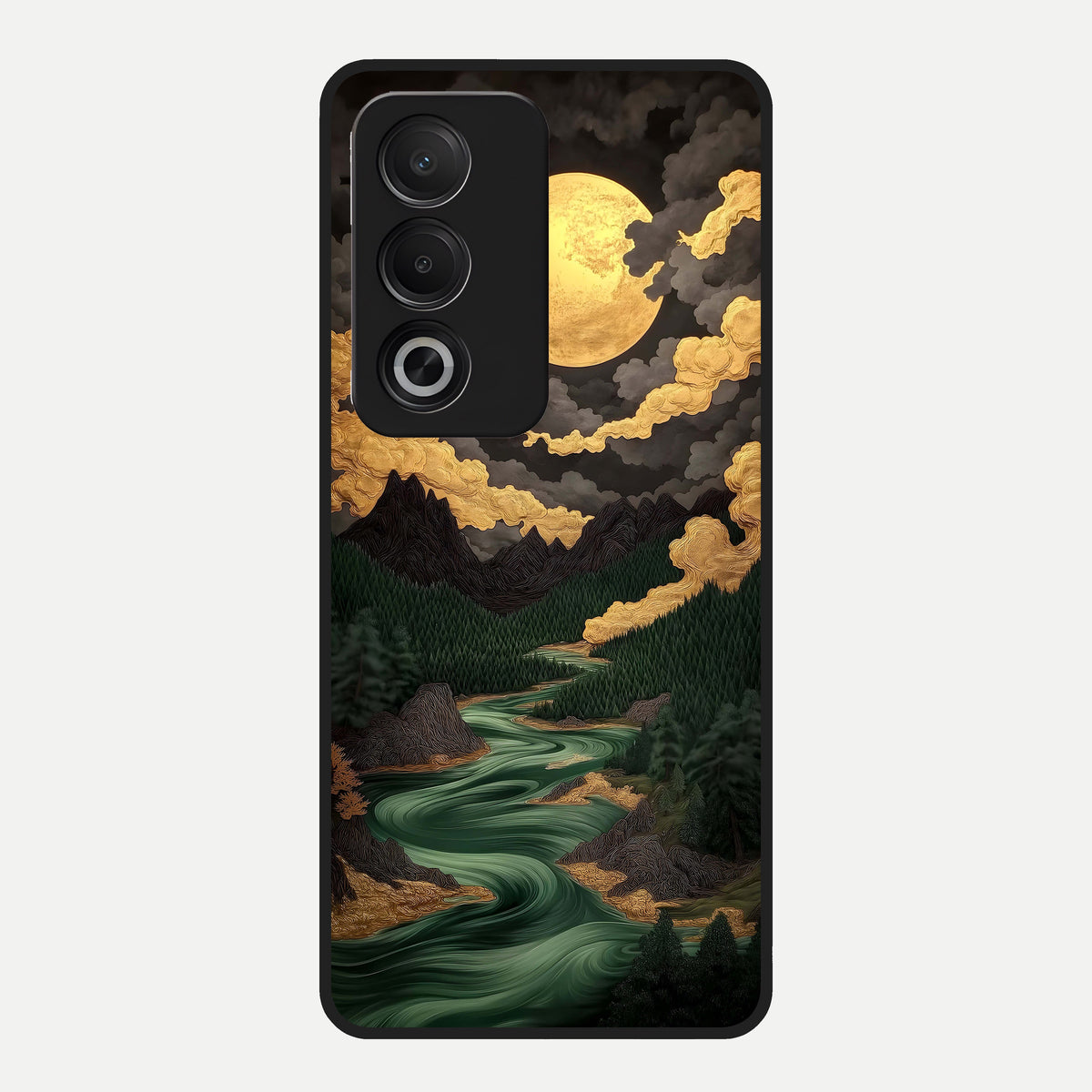  Golden River Moon Glass Case For Oppo A3 Pro 5G back cover – full design glossy printed glass finish