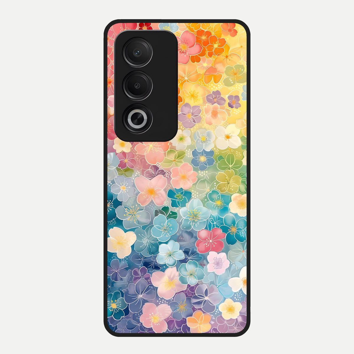  Rainbow Blossom Burst Glass Case For Oppo A3 Pro 5G back cover – full design glossy printed glass finish