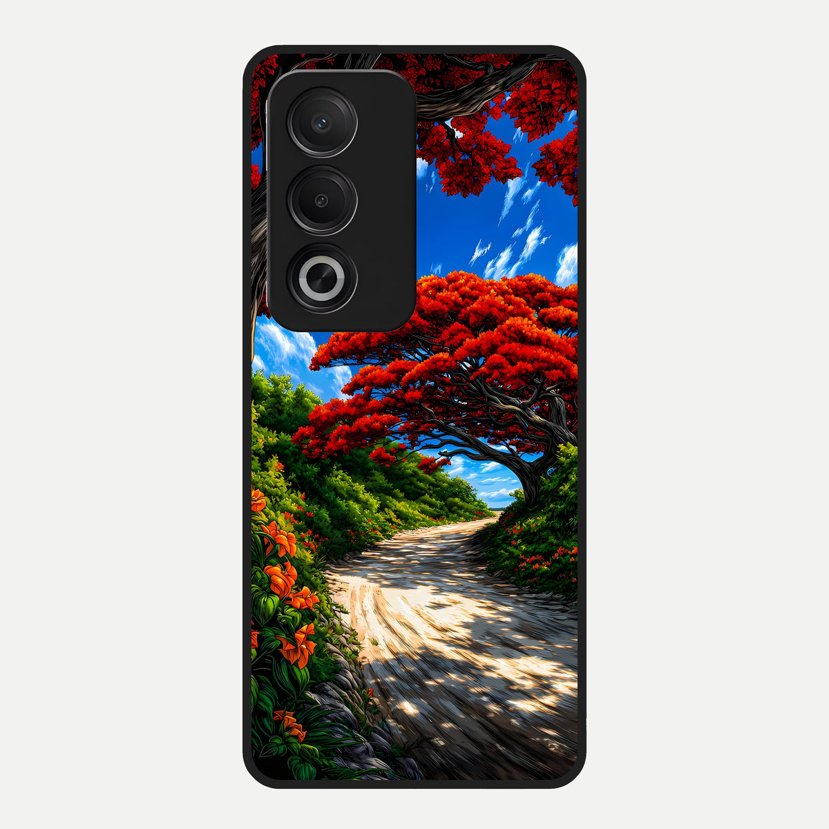  Red Trees Pathway Glass Case For Oppo A3 Pro 5G back cover – full design glossy printed glass finish