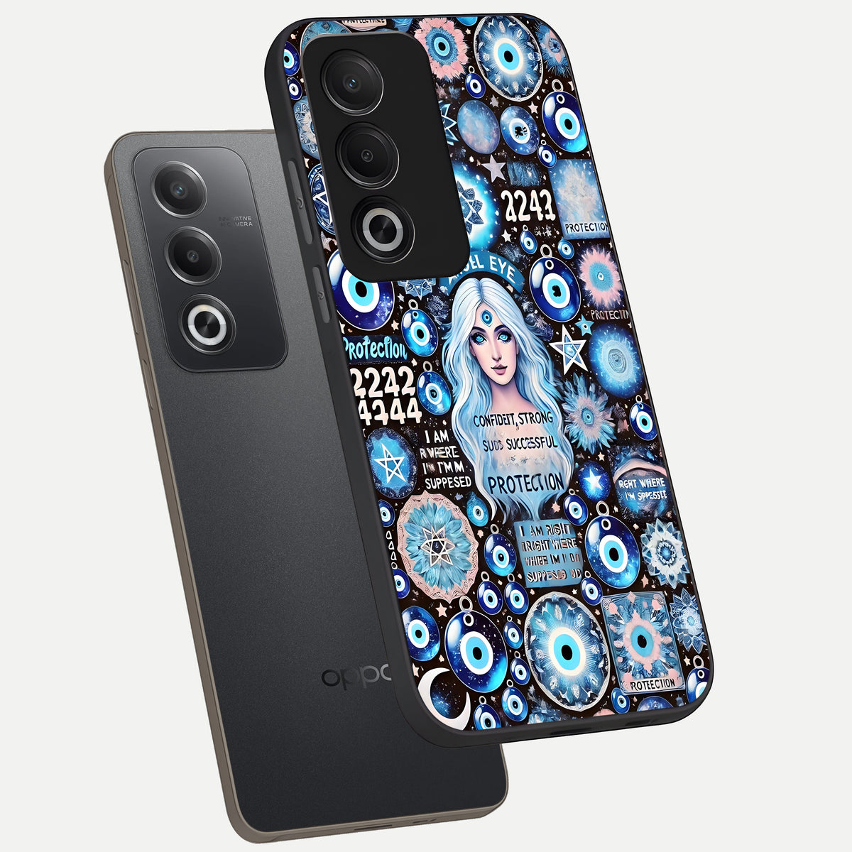  Angel Aura Shield phone case For Oppo A3 Pro 5G showing premium glass back cover with detailed artwork