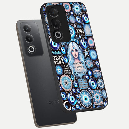  Angel Aura Shield phone case For Oppo A3 Pro 5G showing premium glass back cover with detailed artwork