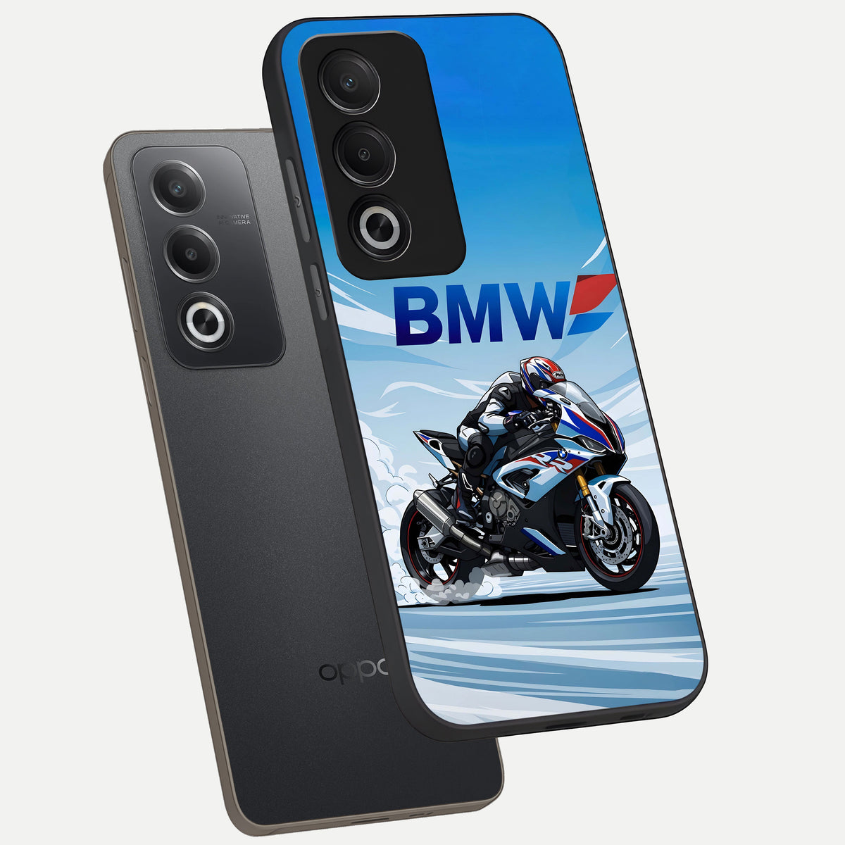 BMW Power Drift phone case For Oppo A3 Pro 5G showing premium glass back cover with detailed artwork
