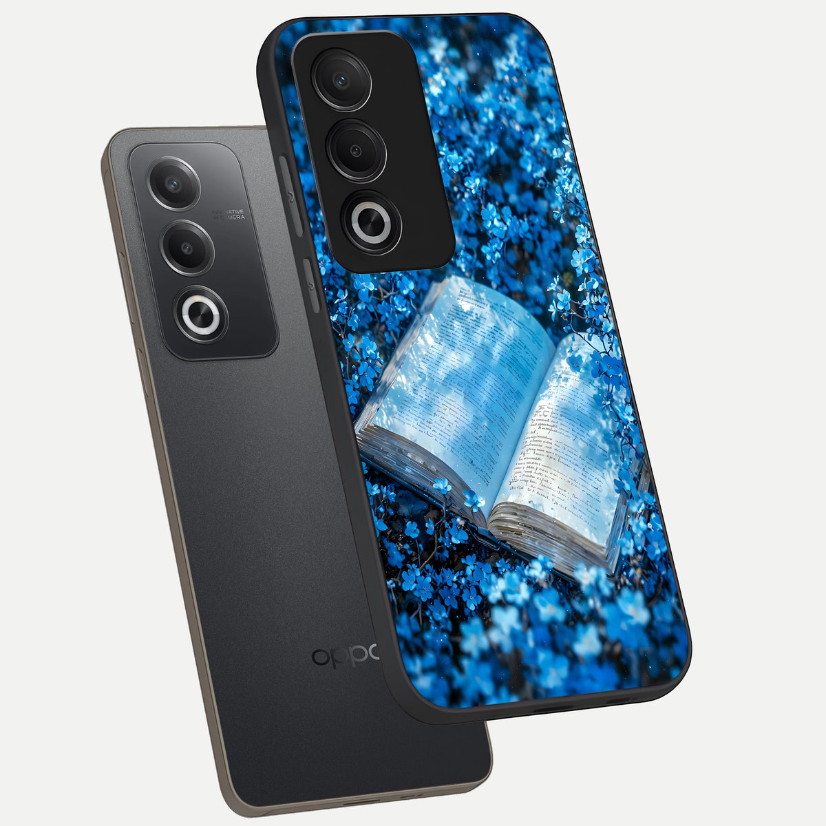  Blue Bloom Tales phone case For Oppo A3 Pro 5G showing premium glass back cover with detailed artwork
