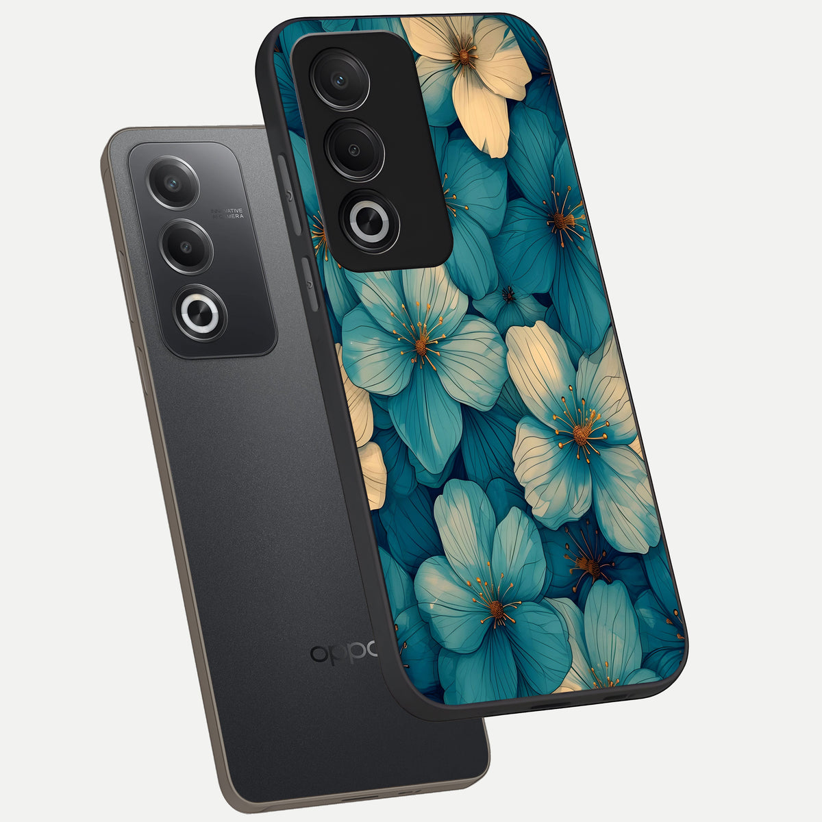  Blue Shade Floral phone case For Oppo A3 Pro 5G showing premium glass back cover with detailed artwork