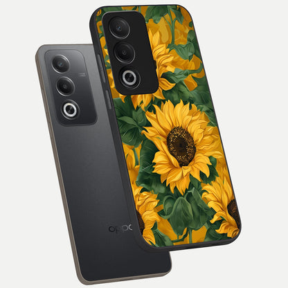  Bright Sunflower Bloom phone case For Oppo A3 Pro 5G showing premium glass back cover with detailed artwork