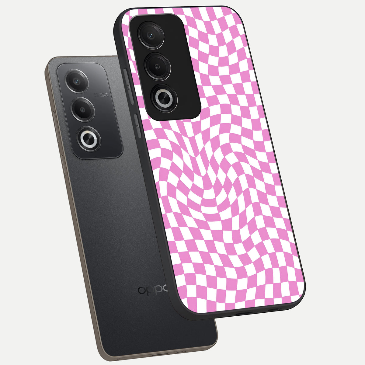  Bubblegum Check Wave phone case For Oppo A3 Pro 5G showing premium glass back cover with detailed artwork