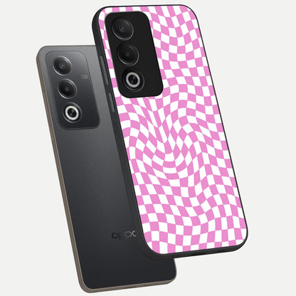 Bubblegum Check Wave phone case For Oppo A3 Pro 5G showing premium glass back cover with detailed artwork
