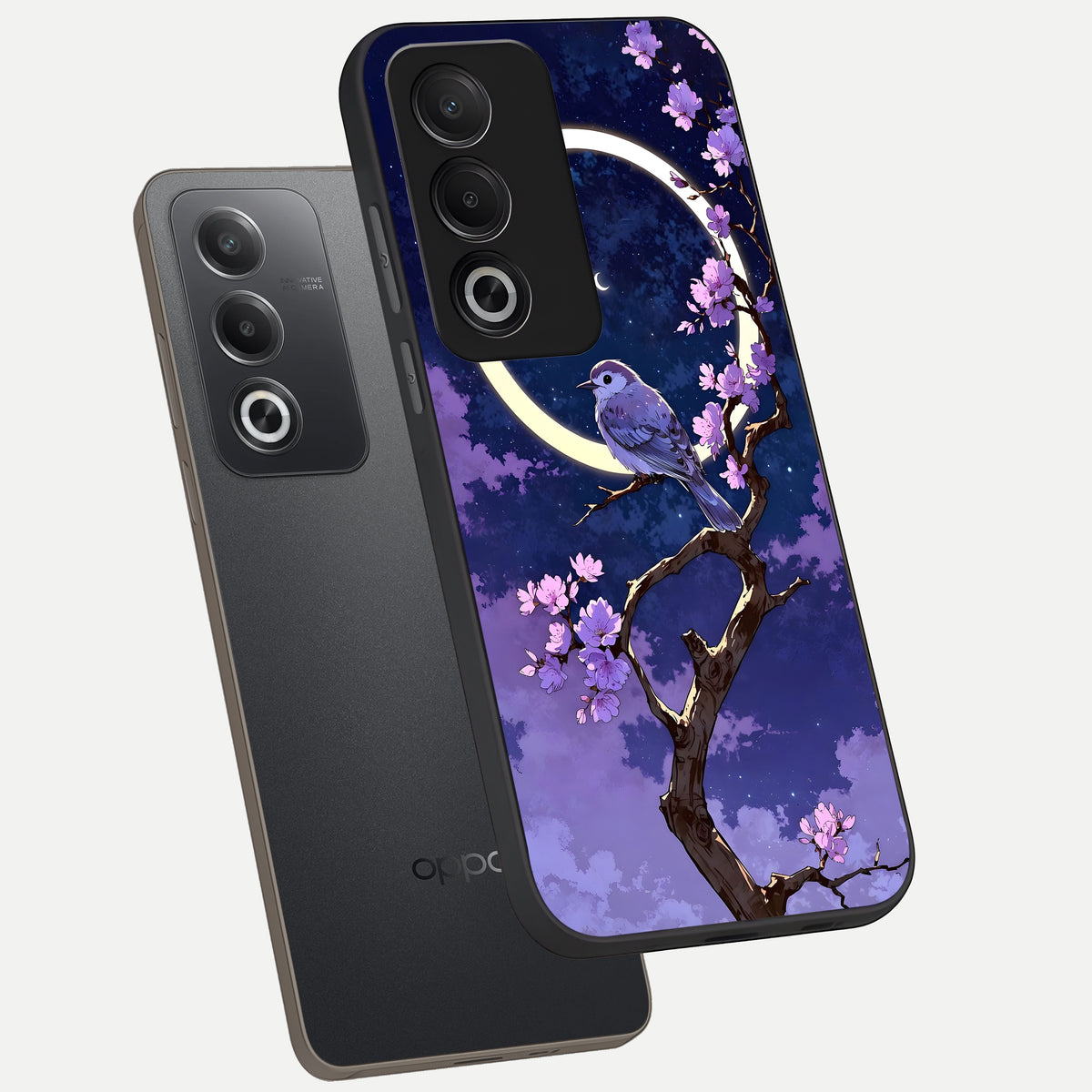  Celestial Bird Blossom phone case For Oppo A3 Pro 5G showing premium glass back cover with detailed artwork