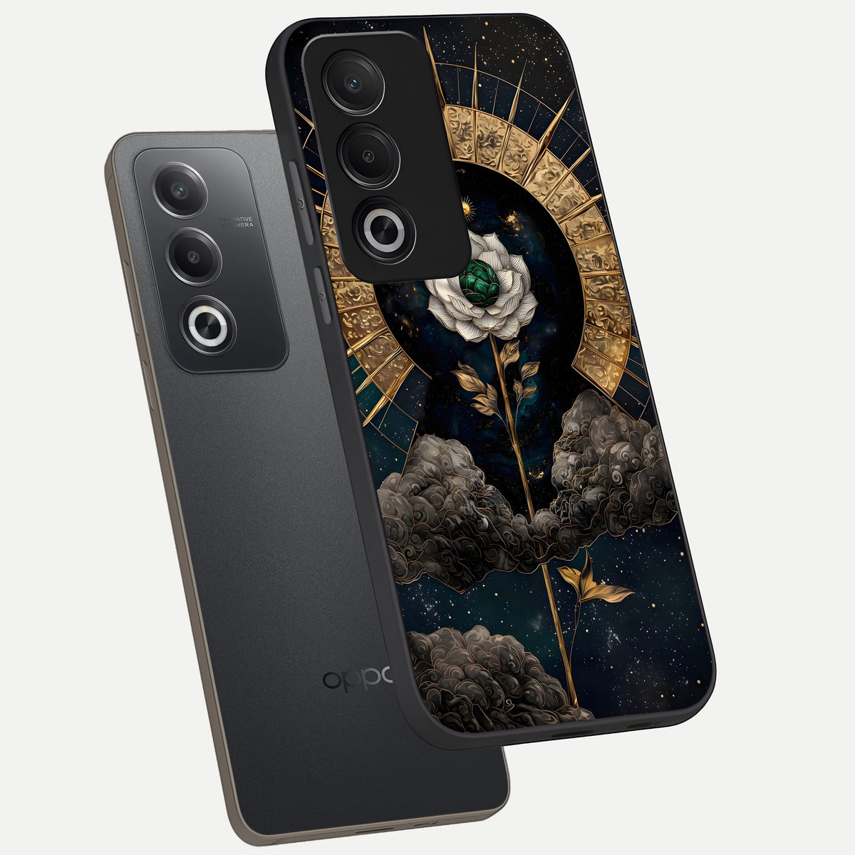  Celestial Lotus Morang phone case For Oppo A3 Pro 5G showing premium glass back cover with detailed artwork