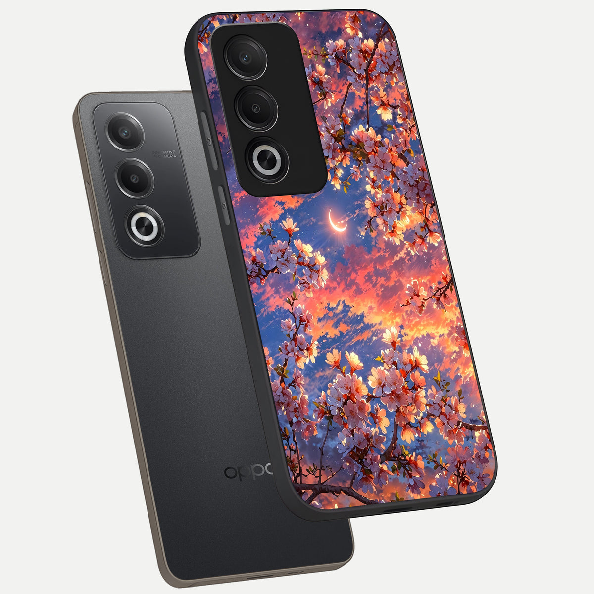  Celestial Sakura Sunset phone case For Oppo A3 Pro 5G showing premium glass back cover with detailed artwork