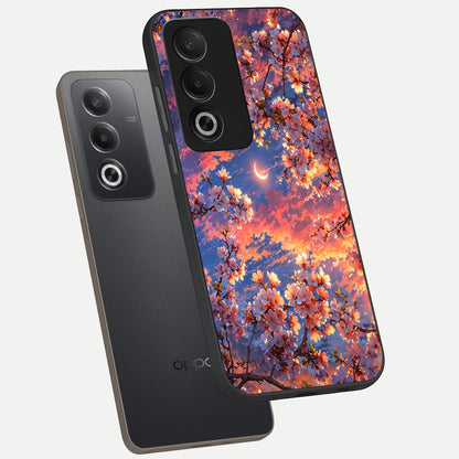  Celestial Sakura Sunset phone case For Oppo A3 Pro 5G showing premium glass back cover with detailed artwork