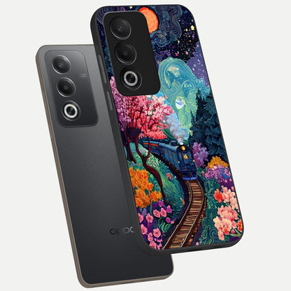  Celestial Train Journey phone case For Oppo A3 Pro 5G showing premium glass back cover with detailed artwork