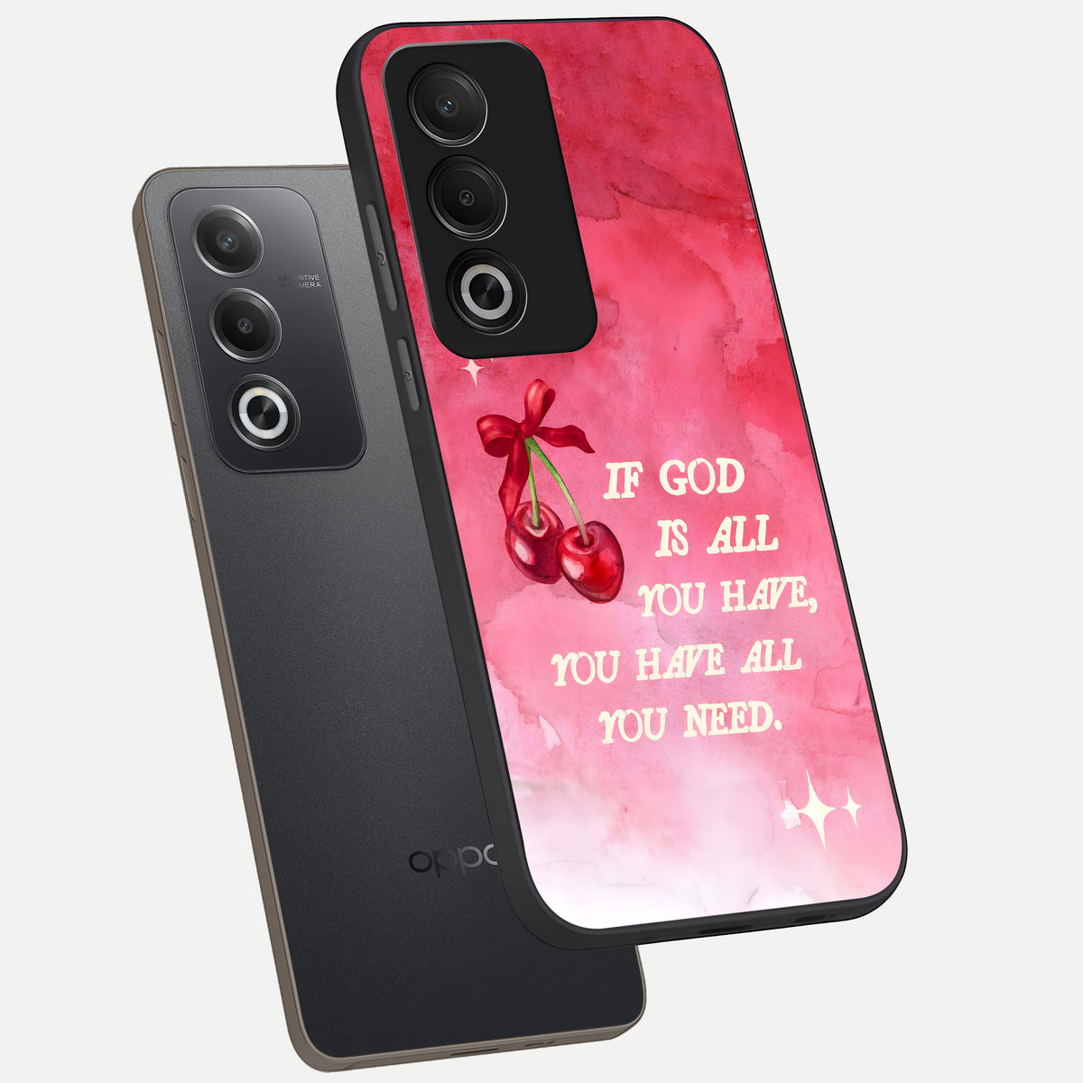  Cherry Quote phone case For Oppo A3 Pro 5G showing premium glass back cover with detailed artwork