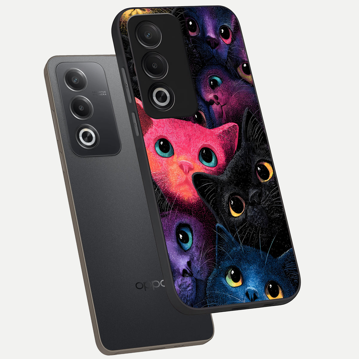  Cosmic Cats Dreams phone case For Oppo A3 Pro 5G showing premium glass back cover with detailed artwork