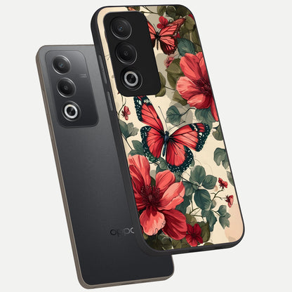  Crimson Butterfly Garden phone case For Oppo A3 Pro 5G showing premium glass back cover with detailed artwork