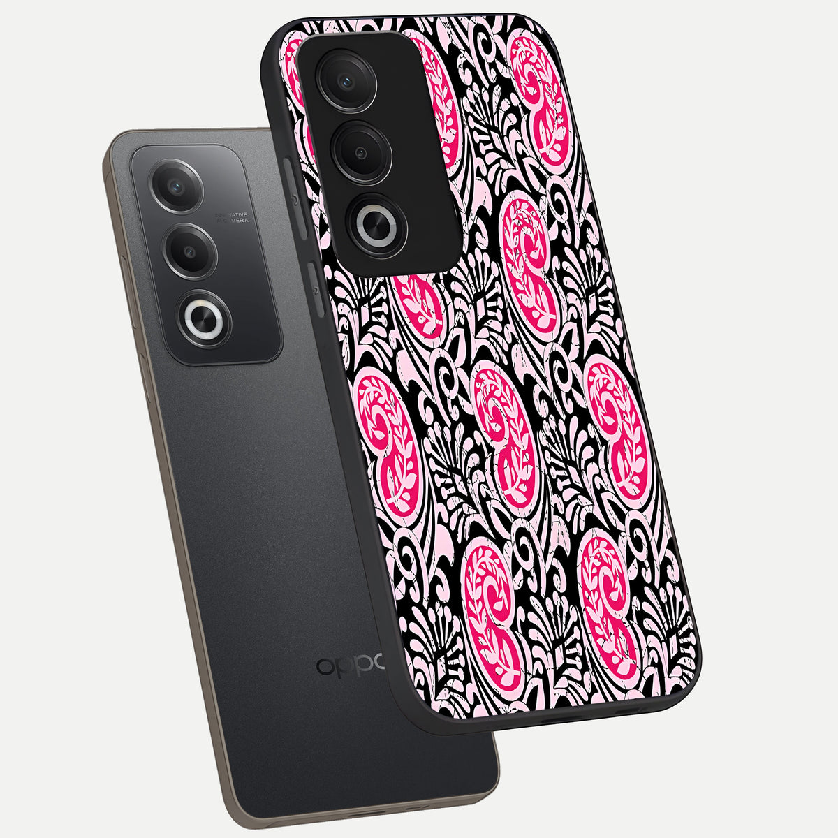  Crimson Paisley Charm phone case For Oppo A3 Pro 5G showing premium glass back cover with detailed artwork