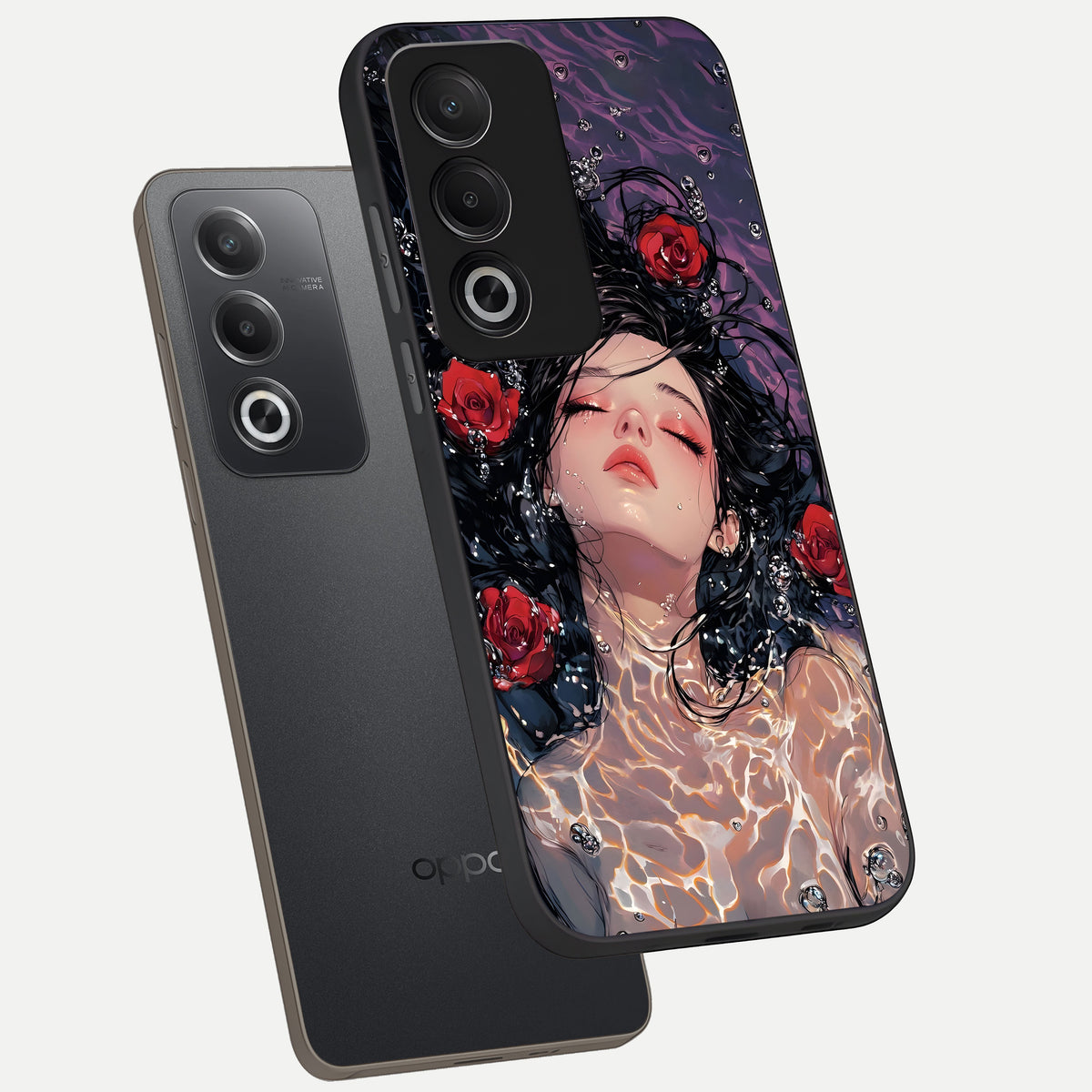  Crimson Rose Serenity phone case For Oppo A3 Pro 5G showing premium glass back cover with detailed artwork