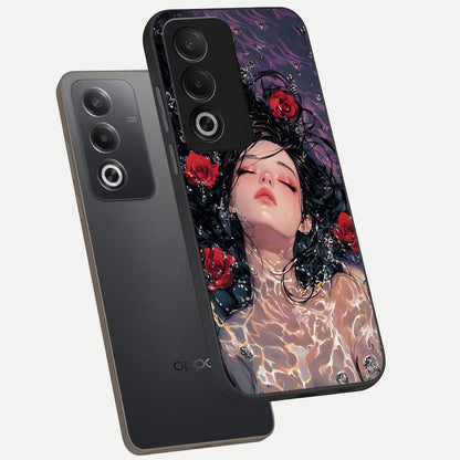  Crimson Rose Serenity phone case For Oppo A3 Pro 5G showing premium glass back cover with detailed artwork