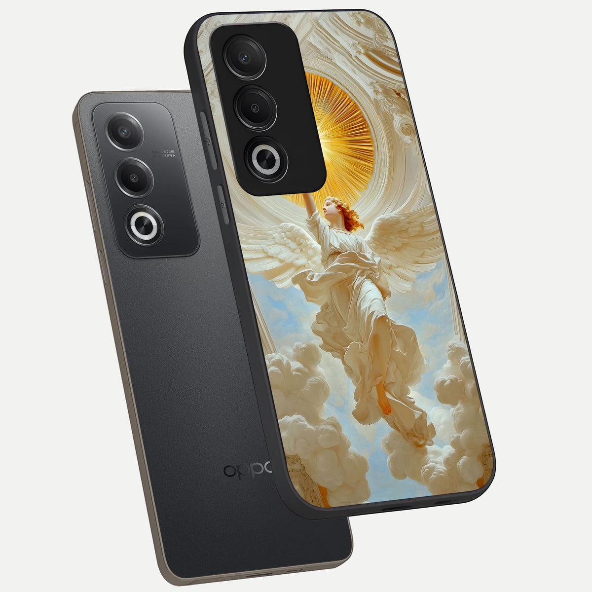  Divine Light Angel phone case For Oppo A3 Pro 5G showing premium glass back cover with detailed artwork