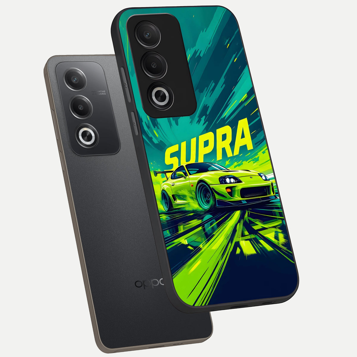  Electric Supra Thunder phone case For Oppo A3 Pro 5G showing premium glass back cover with detailed artwork