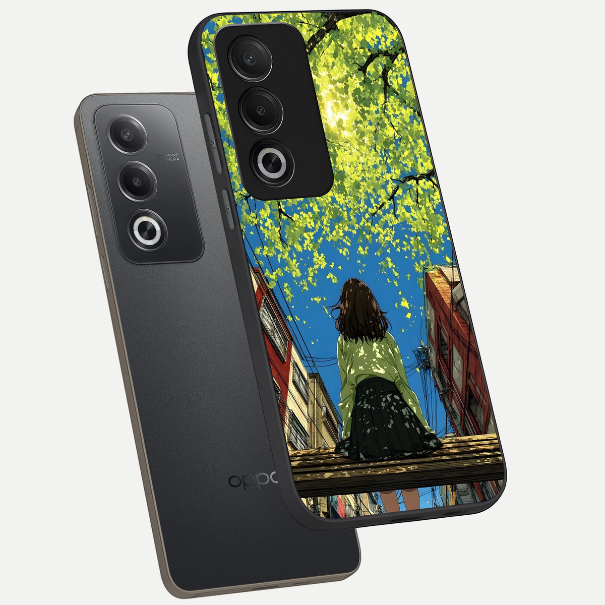  Golden Leaves Glow phone case For Oppo A3 Pro 5G showing premium glass back cover with detailed artwork