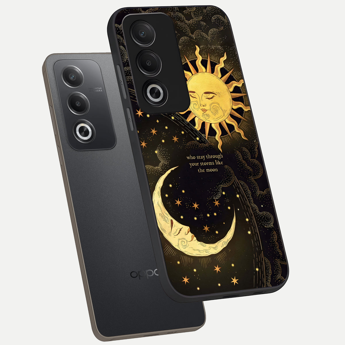  Golden Lunar Love phone case For Oppo A3 Pro 5G showing premium glass back cover with detailed artwork