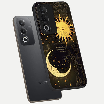  Golden Lunar Love phone case For Oppo A3 Pro 5G showing premium glass back cover with detailed artwork