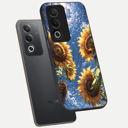 Heavenly Sunflower Rise phone case For Oppo A3 Pro 5G showing premium glass back cover with detailed artwork
