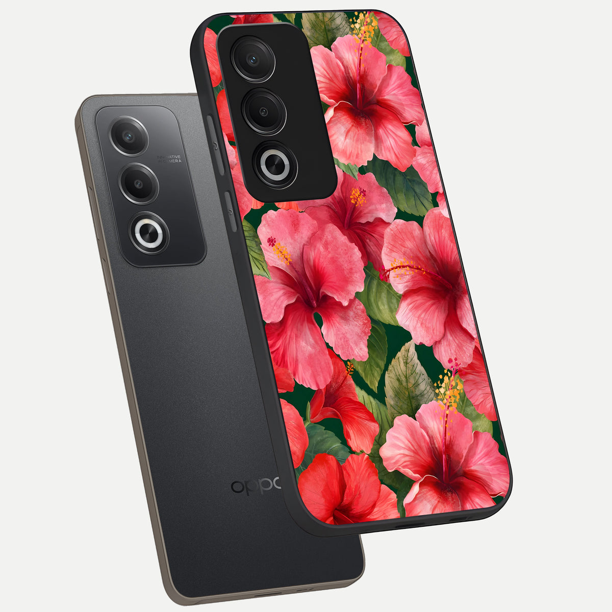  Hibiscus Pattern phone case For Oppo A3 Pro 5G showing premium glass back cover with detailed artwork