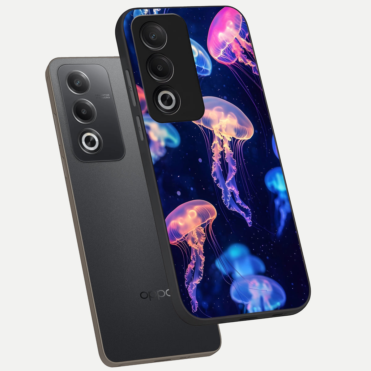  Jellyfish Pattern phone case For Oppo A3 Pro 5G showing premium glass back cover with detailed artwork