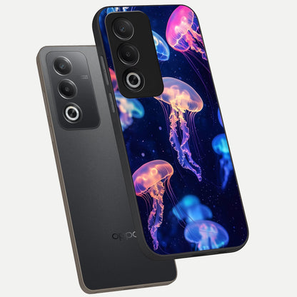  Jellyfish Pattern phone case For Oppo A3 Pro 5G showing premium glass back cover with detailed artwork