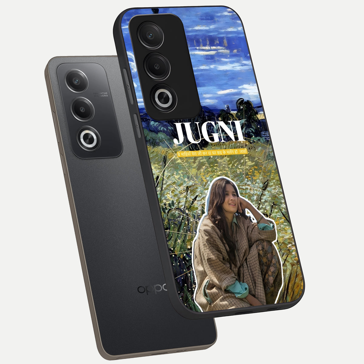  Jugni Soul Vibes phone case For Oppo A3 Pro 5G showing premium glass back cover with detailed artwork