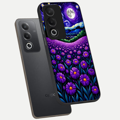  Lavender Moon Field phone case For Oppo A3 Pro 5G showing premium glass back cover with detailed artwork