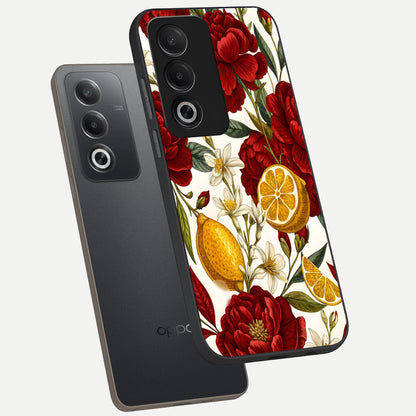  Lemon Rose Charm phone case For Oppo A3 Pro 5G showing premium glass back cover with detailed artwork