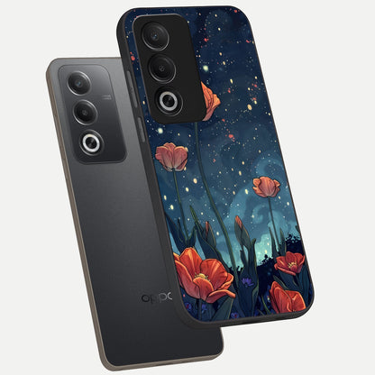  Midnight Tulip Glow phone case For Oppo A3 Pro 5G showing premium glass back cover with detailed artwork