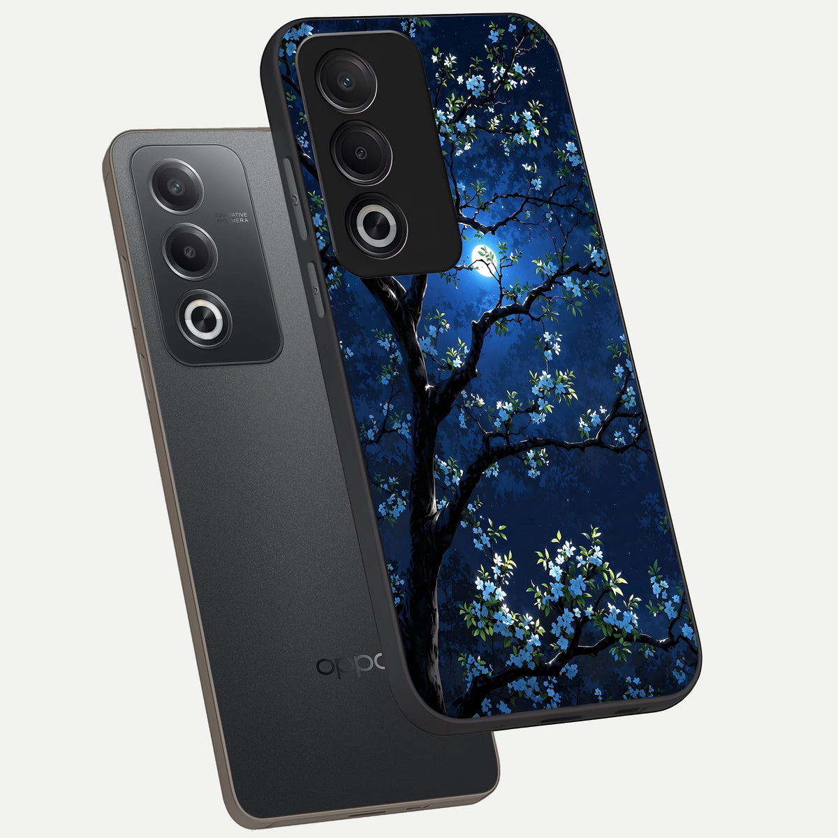  Mystic Floral Night phone case For Oppo A3 Pro 5G showing premium glass back cover with detailed artwork