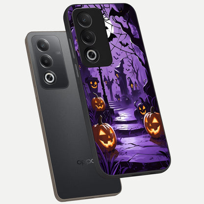  Pumpkin Patch Halloween phone case For Oppo A3 Pro 5G showing premium glass back cover with detailed artwork
