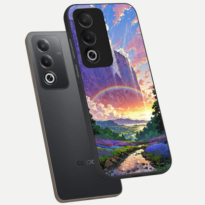  Rainbow Valley Dream phone case For Oppo A3 Pro 5G showing premium glass back cover with detailed artwork