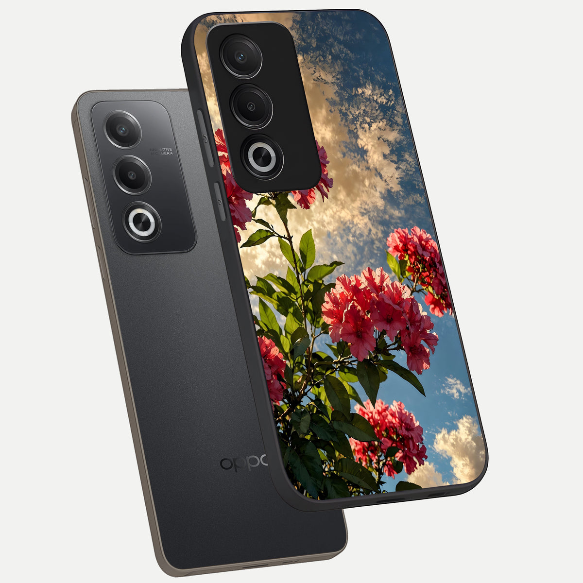  Red Bloom Skies phone case For Oppo A3 Pro 5G showing premium glass back cover with detailed artwork