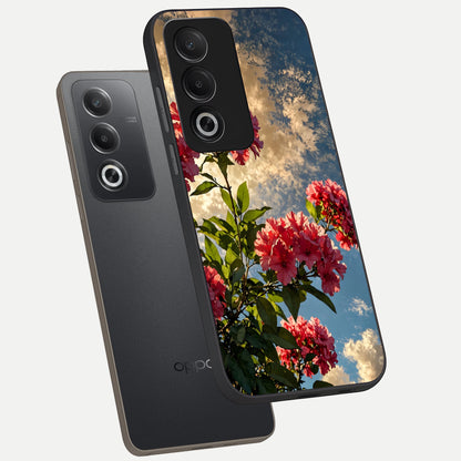  Red Bloom Skies phone case For Oppo A3 Pro 5G showing premium glass back cover with detailed artwork