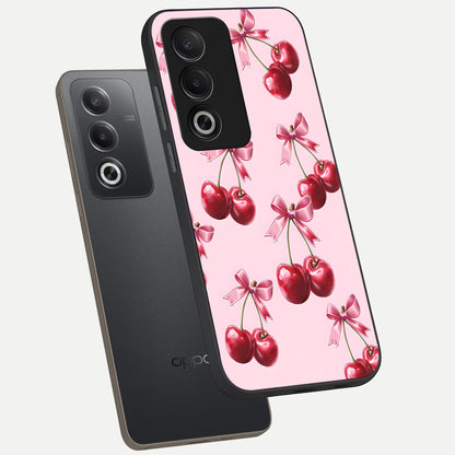  Red Cherries Pattern phone case For Oppo A3 Pro 5G showing premium glass back cover with detailed artwork
