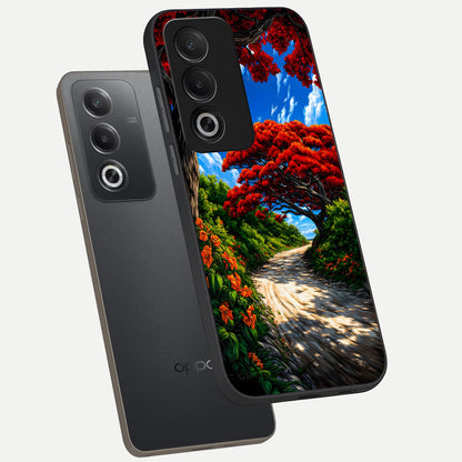  Red Trees Pathway phone case For Oppo A3 Pro 5G showing premium glass back cover with detailed artwork
