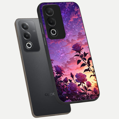  Starlit Rose Twilight phone case For Oppo A3 Pro 5G showing premium glass back cover with detailed artwork