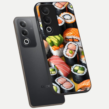  Sushi Food Pattern phone case For Oppo A3 Pro 5G showing premium glass back cover with detailed artwork