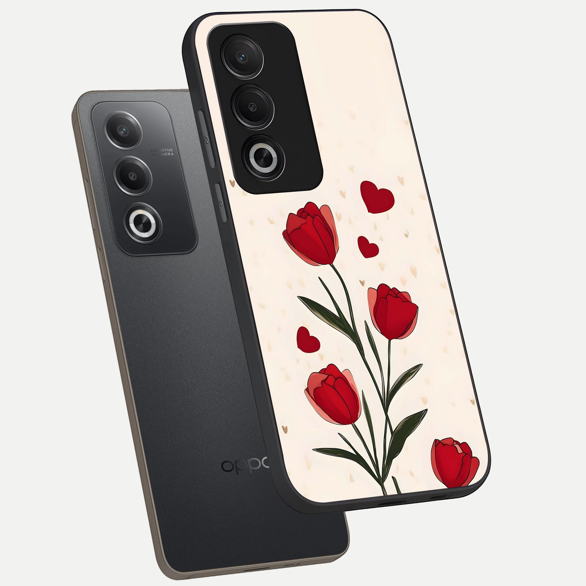  Tulip With Heart phone case For Oppo A3 Pro 5G showing premium glass back cover with detailed artwork