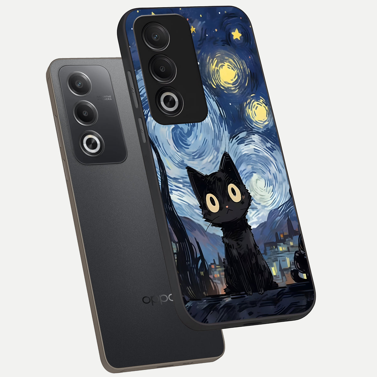  Van Gogh Cat phone case For Oppo A3 Pro 5G showing premium glass back cover with detailed artwork